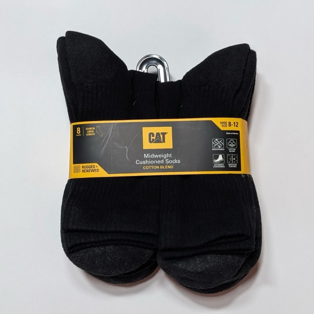 CATERPILLAR Mid-Weight cotton cushioned socks Shorter crew length 8 pairs